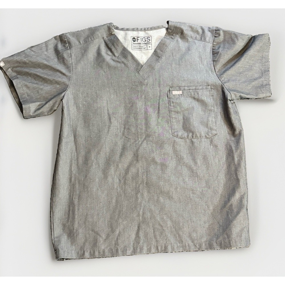 Figs Scrub Top Technical‎ Collection Gray V-Neck Pocket Short Sleeve Sz Medium